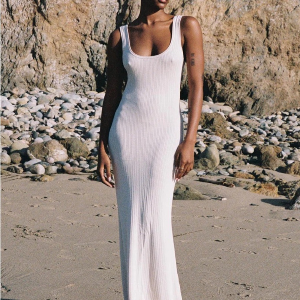 Re Ona Ribbed Sleeveless Maxi Dress in Cream